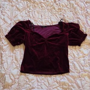 Forever 21 Velvet Puff Sleeve Top in Burgundy/Maroon